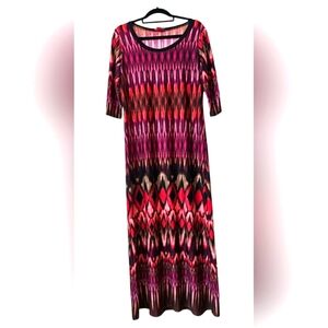 Sunny Leigh Colorful Western Boho Maxi Dress Stretchy Black Pink Half Sleeves L